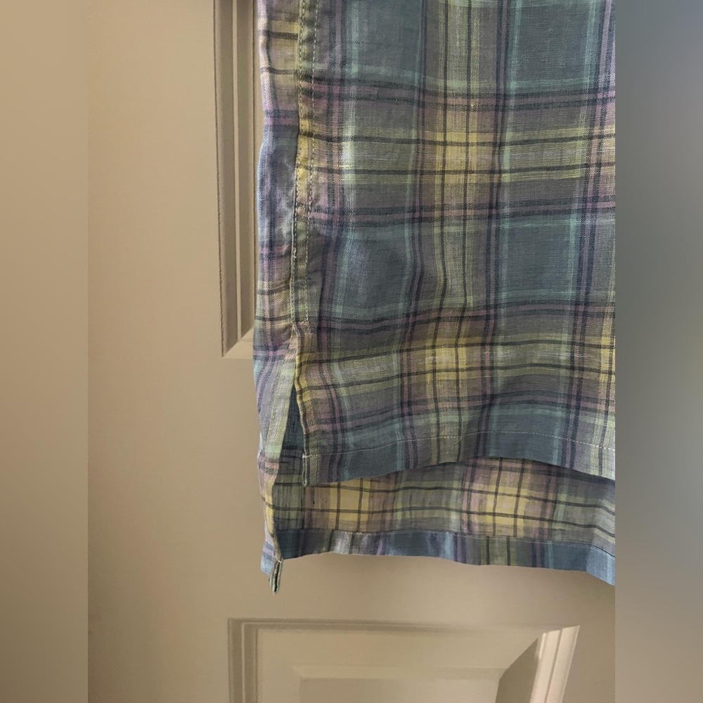 Women’s Frank & Eileen Linen Plaid Button-Down Hunter Shirt Dress Size Small - Picture 5 of 6
